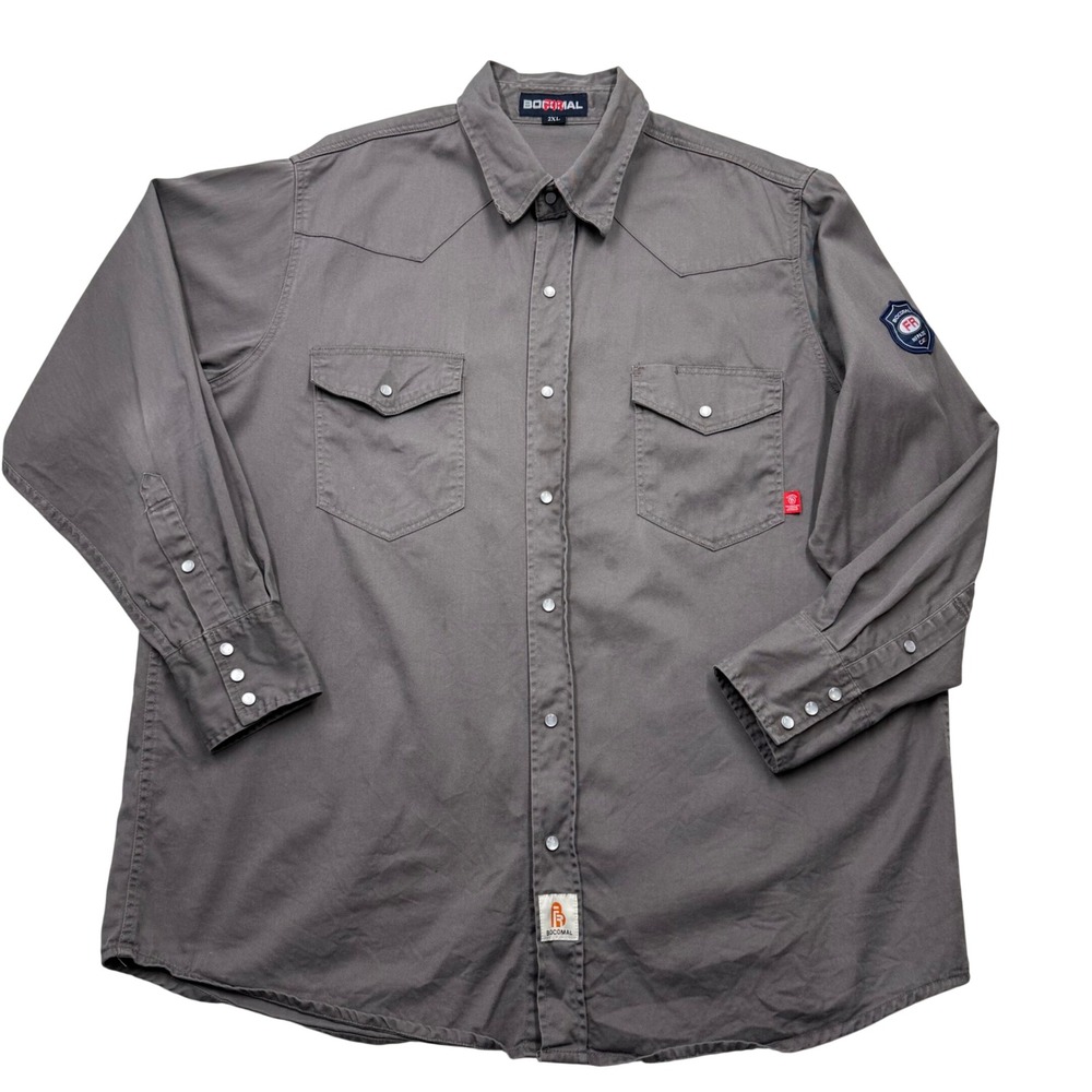 BOCOMAL FR Shirt Flame Resistant NFPA2112/CAT2 Snap Front Workwear Gray Mens XXL